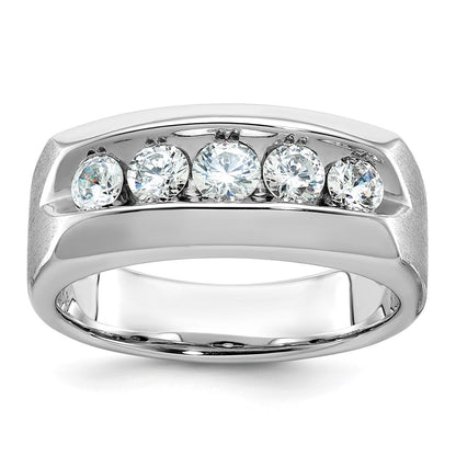 14k White Gold 1 Ct. Lab Grown Diamond VS/SI+ G+ Five Stone Polished and Satin Men's Ring