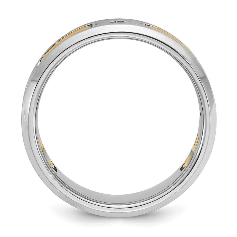 10K Two-Tone Ibgoodman Men'S Polished Satin And Cut-Out 1/6 Carat A Quality Diamond 3-Stone Ring