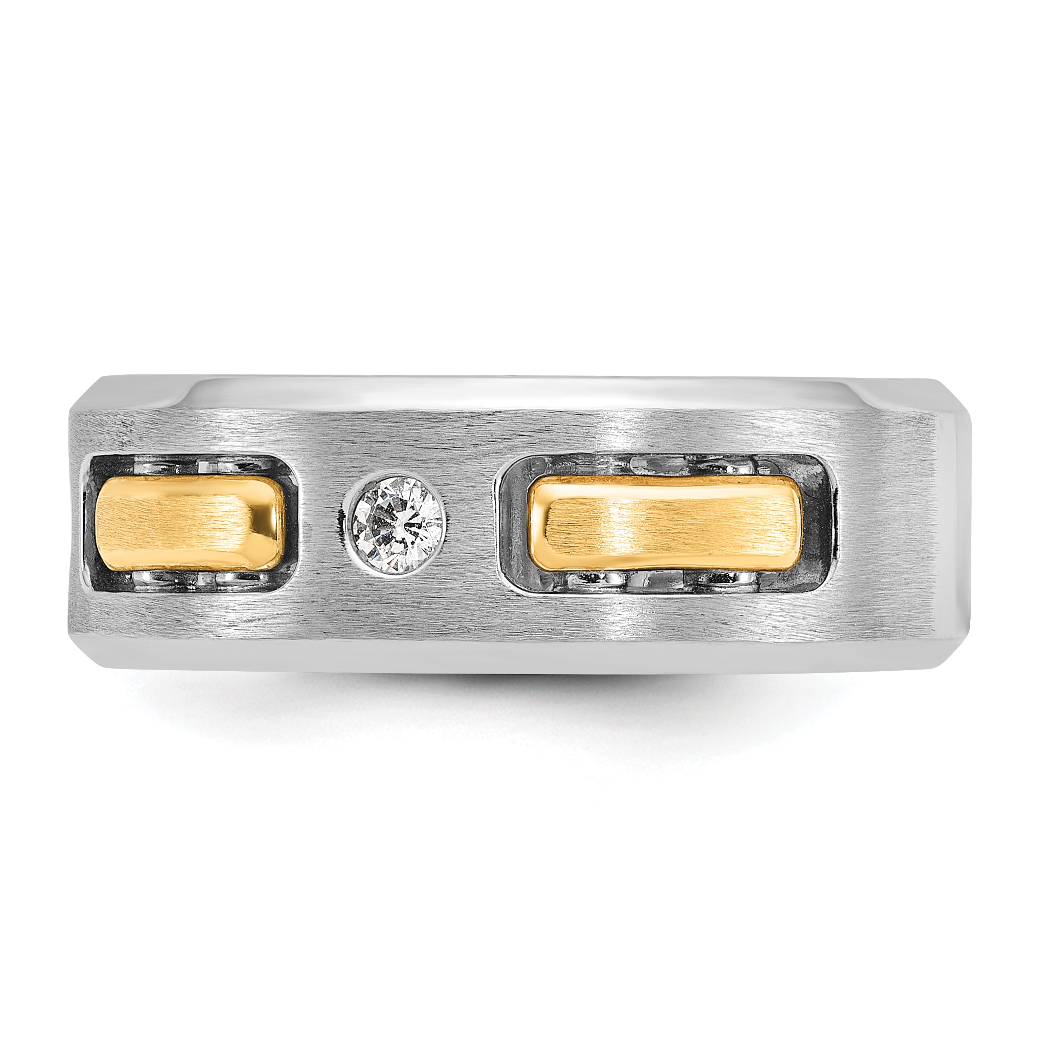 10K Two-Tone Ibgoodman Men'S Polished Satin And Cut-Out 3-Stone Ring Mounting