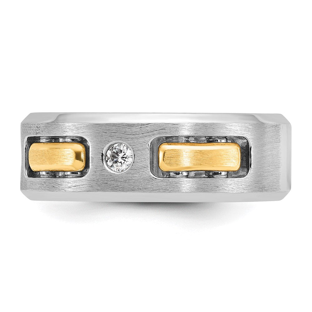 10K Two-Tone Ibgoodman Men'S Polished Satin And Cut-Out 1/6 Carat A Quality Diamond 3-Stone Ring