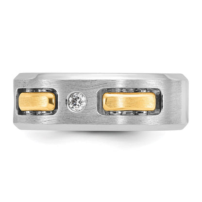 10K Two-Tone Ibgoodman Men'S Polished Satin And Cut-Out 1/6 Carat A Quality Diamond 3-Stone Ring