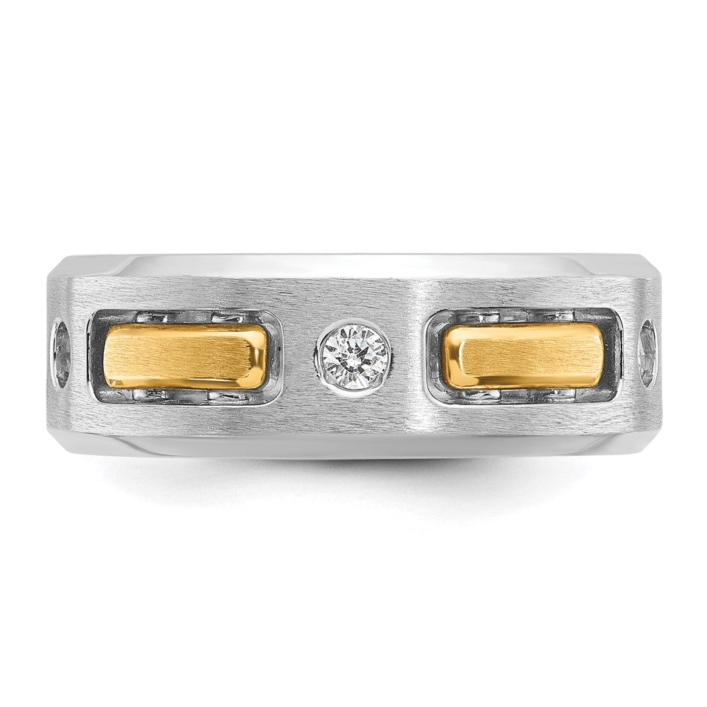 10K Two-Tone Ibgoodman Men'S Polished Satin And Cut-Out 1/6 Carat A Quality Diamond 3-Stone Ring
