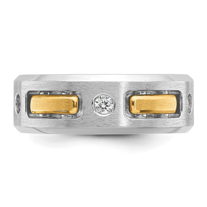 10K Two-Tone Ibgoodman Men'S Polished Satin And Cut-Out 1/6 Carat A Quality Diamond 3-Stone Ring