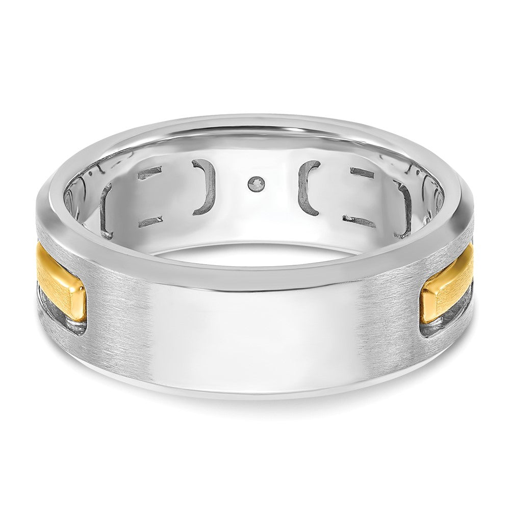 10K Two-Tone Ibgoodman Men'S Polished Satin And Cut-Out 1/6 Carat A Quality Diamond 3-Stone Ring