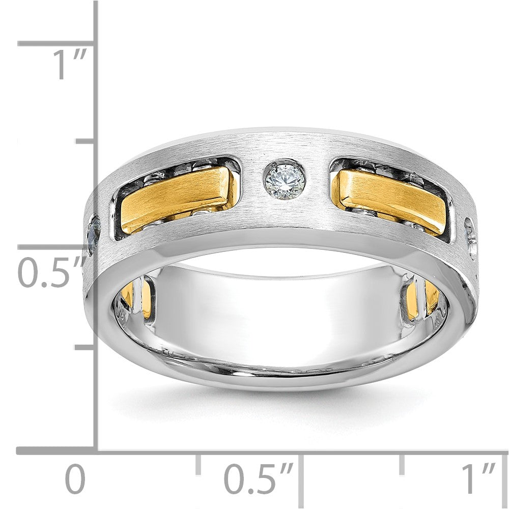 10K Two-Tone Ibgoodman Men'S Polished Satin And Cut-Out 1/6 Carat A Quality Diamond 3-Stone Ring