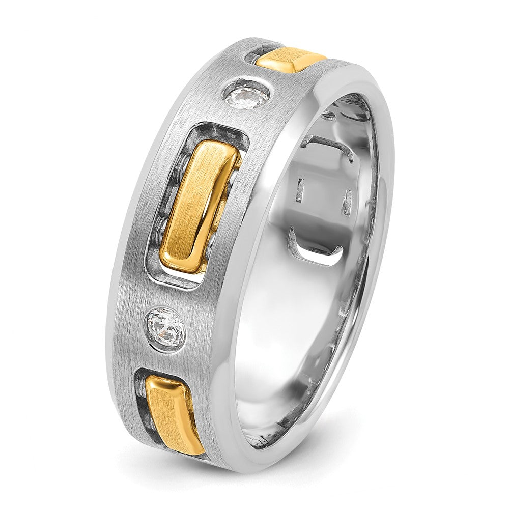 14k Two-tone Gold Men's Polished and Satin 1/6 carat Diamond Complete Ring