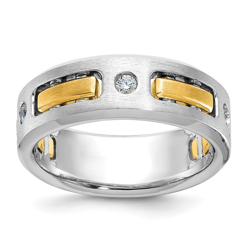 14k Two-tone Gold Men's Polished and Satin 1/6 carat Diamond Complete Ring