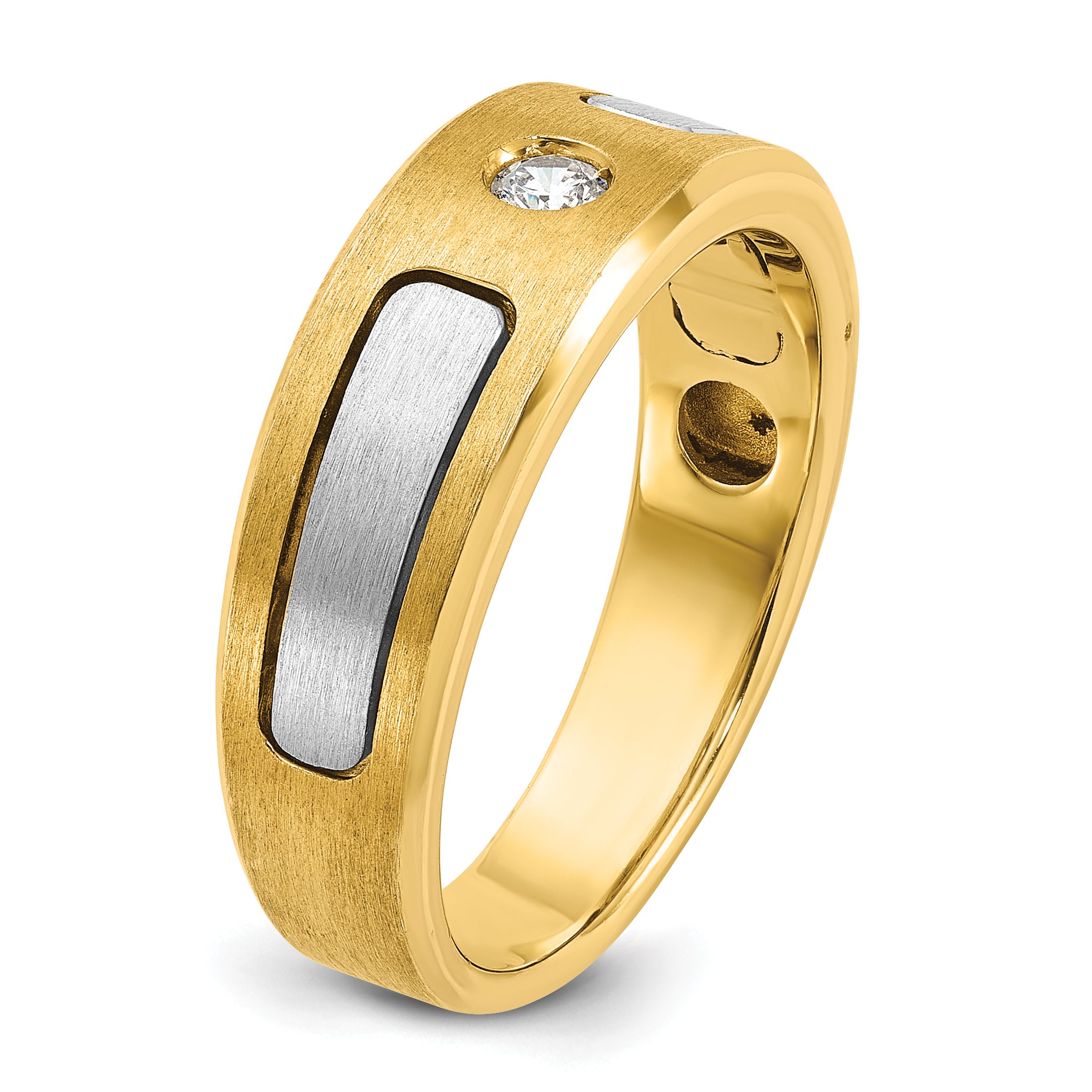 10K Two-Tone Ibgoodman Men'S Polished And Satin Diamond Complete Ring
