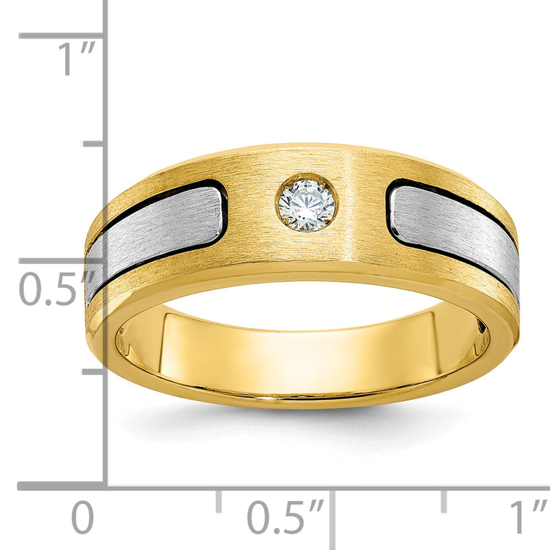 10K Two-Tone Ibgoodman Men'S Polished And Satin Diamond Complete Ring