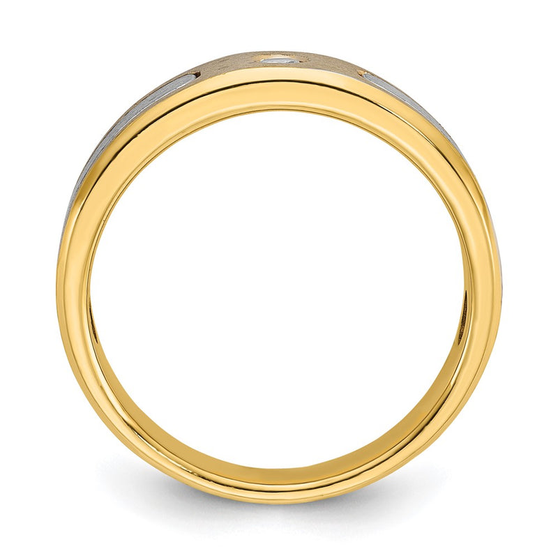 14k Two-tone Gold Men's Polished and Satin 1/10 carat Diamond Complete Ring