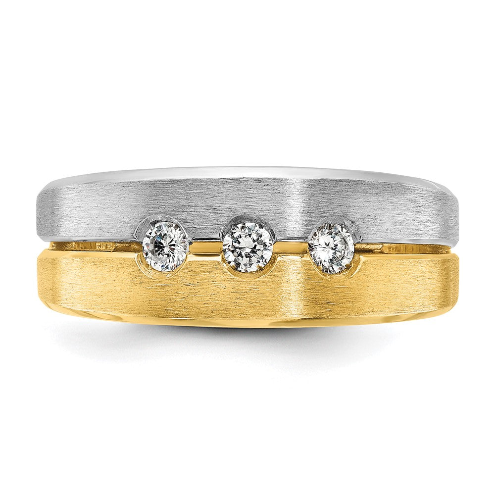 14k Two-tone Gold Men's Polished and Satin 1/4 carat Diamond Complete Ring