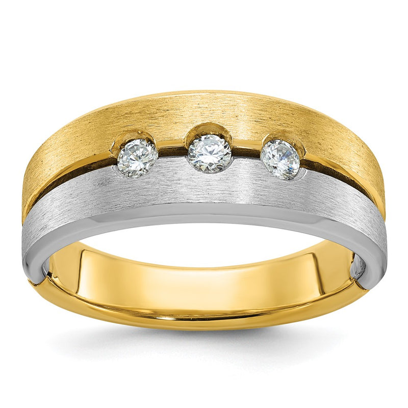 14k Two-tone Gold Men's Polished and Satin 1/4 carat Diamond Complete Ring