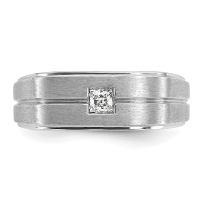 14k White Gold Men's Polished and Satin 1/6 carat Diamond Complete Ring