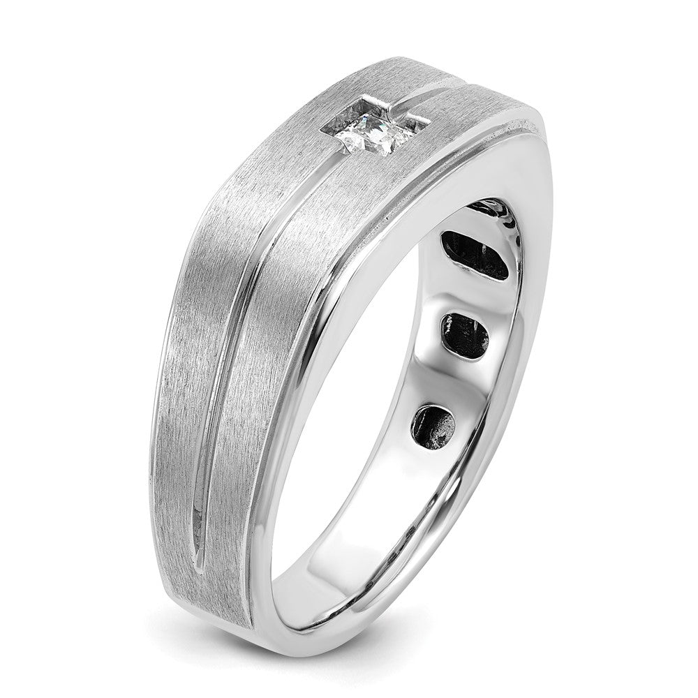 14k White Gold Men's Polished and Satin 1/6 carat Diamond Complete Ring