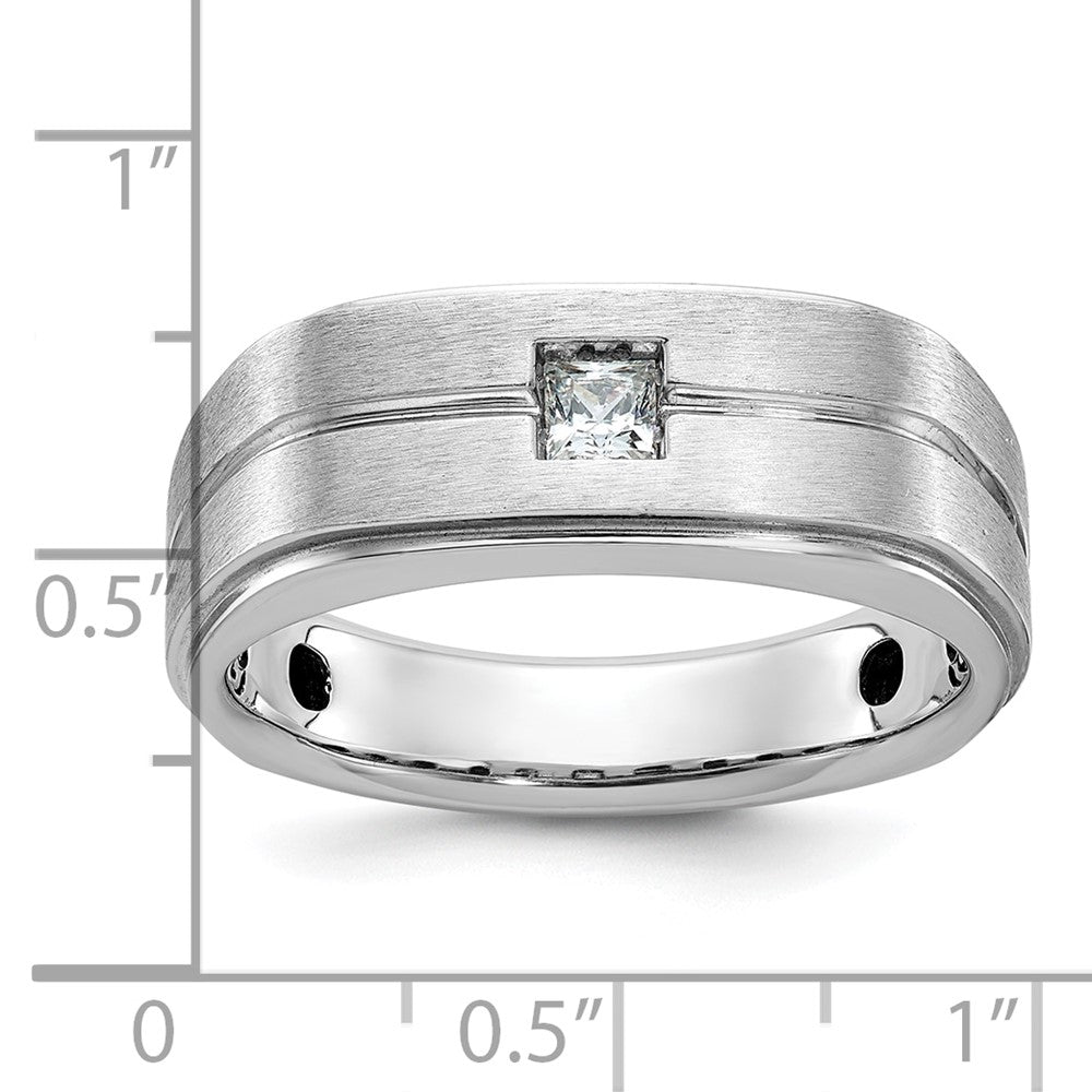 14k White Gold Men's Polished and Satin 1/6 carat Diamond Complete Ring