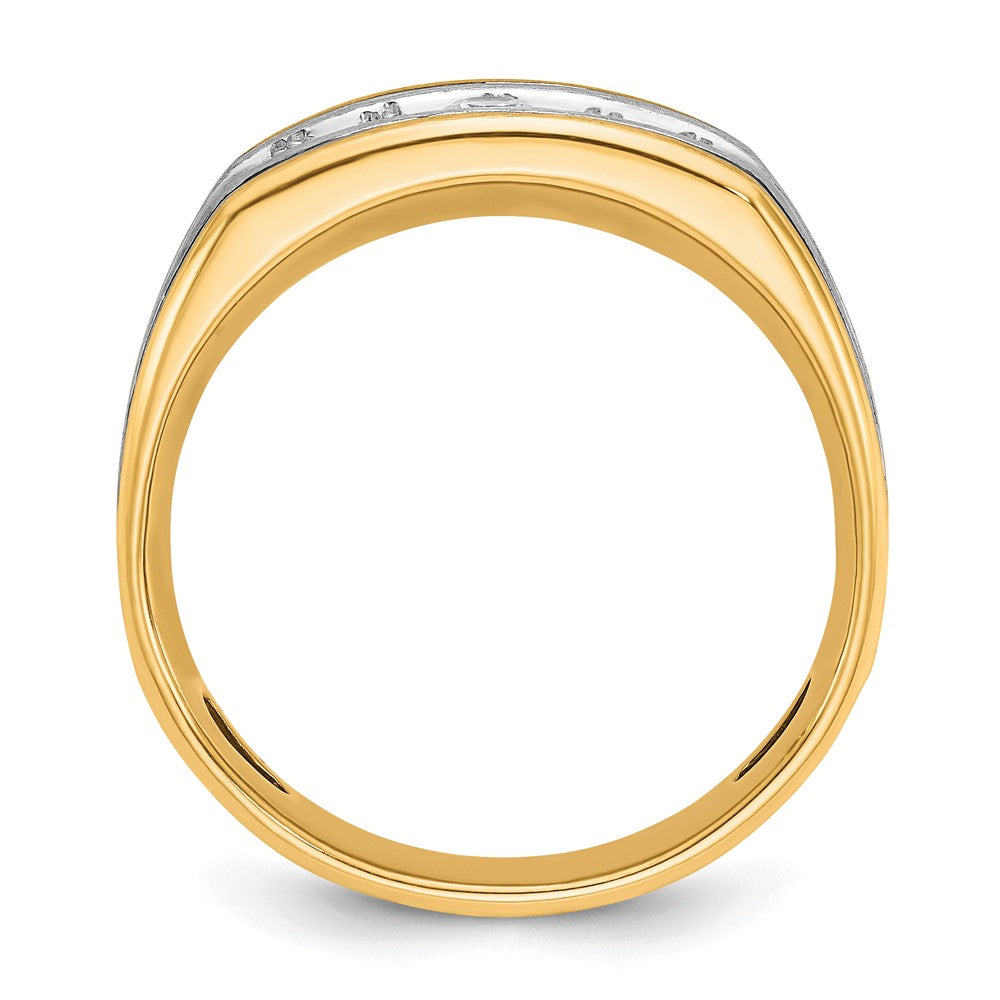 10K Two-Tone Ibgoodman With Black Rhodium Men'S Polished Satin And Grooved 5-Stone 1/2 Carat A Quality Diamond Ring