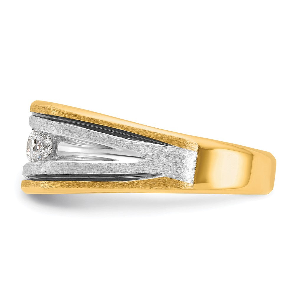 10K Two-Tone Ibgoodman With Black Rhodium Men'S Polished Satin And Grooved 5-Stone 1/2 Carat A Quality Diamond Ring
