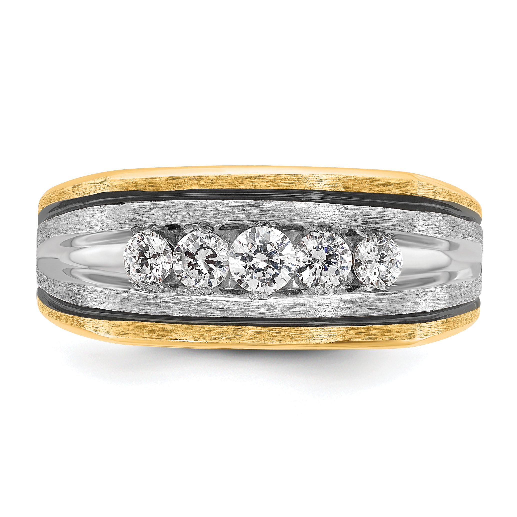 10K Two-Tone Ibgoodman Men'S Polished Satin And Grooved 5-Stone Ring Mounting