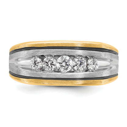10K Two-Tone Ibgoodman Men'S Polished Satin And Grooved 5-Stone Ring Mounting