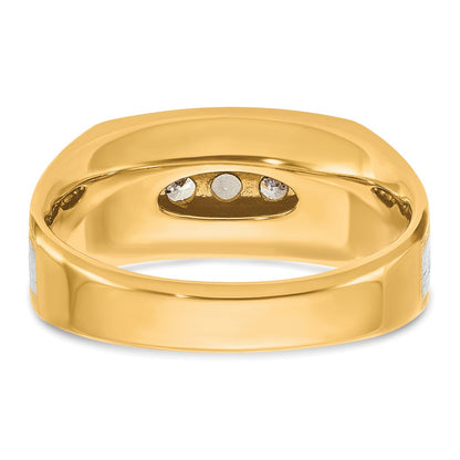 10K Two-Tone Ibgoodman With Black Rhodium Men'S Polished Satin And Grooved 5-Stone 1/2 Carat A Quality Diamond Ring