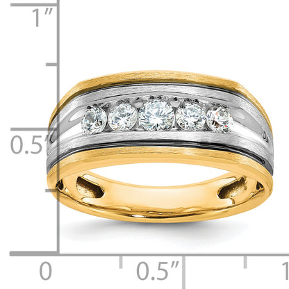 10K Two-Tone Ibgoodman Men'S Polished Satin And Grooved 5-Stone Ring Mounting