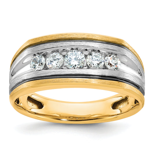 10K Two-Tone Ibgoodman Men'S Polished Satin And Grooved 5-Stone Ring Mounting