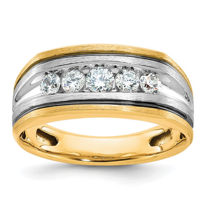 10K Two-Tone Ibgoodman With Black Rhodium Men'S Polished Satin And Grooved 5-Stone 1/2 Carat A Quality Diamond Ring