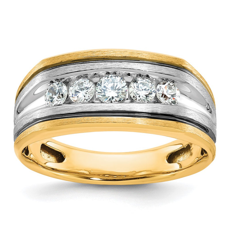 10K Two-Tone Ibgoodman With Black Rhodium Men'S Polished Satin And Grooved 5-Stone 1/2 Carat A Quality Diamond Ring