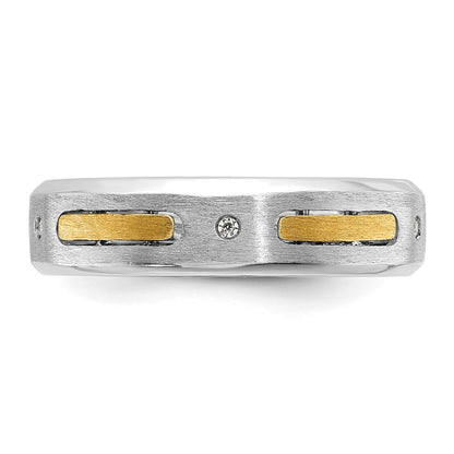 14k Two-tone Gold Men's Polished and Satin Diamond Complete Ring