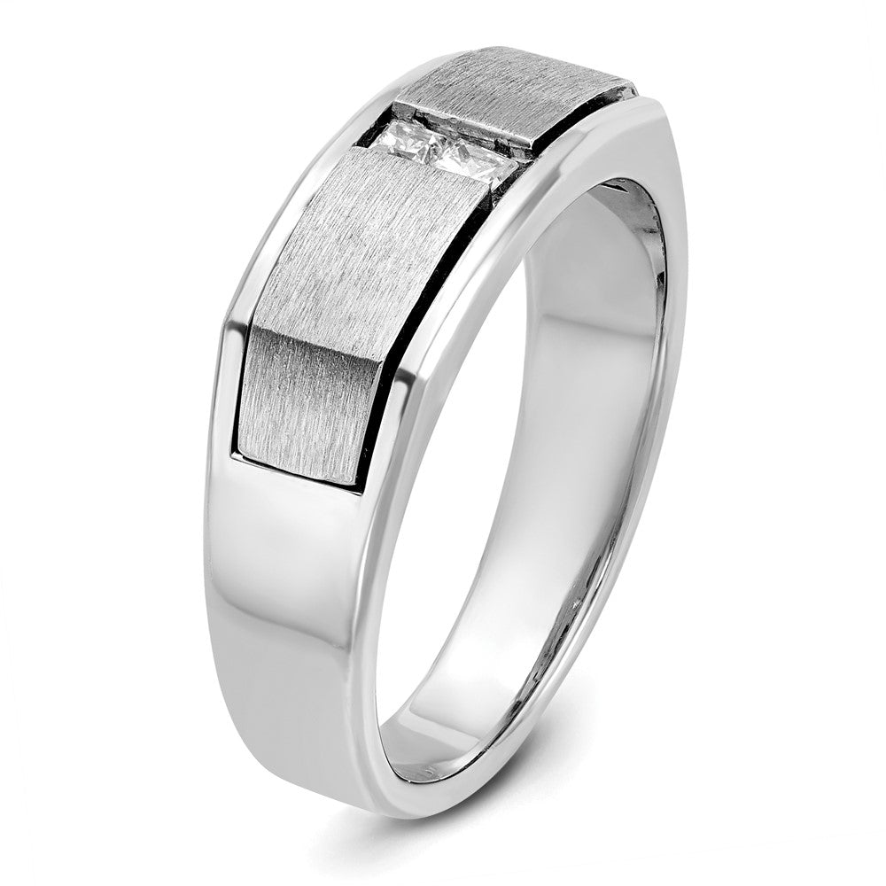 14k White Gold Men's Polished Antiqued and Satin 1/10 carat Diamond Complete Ring