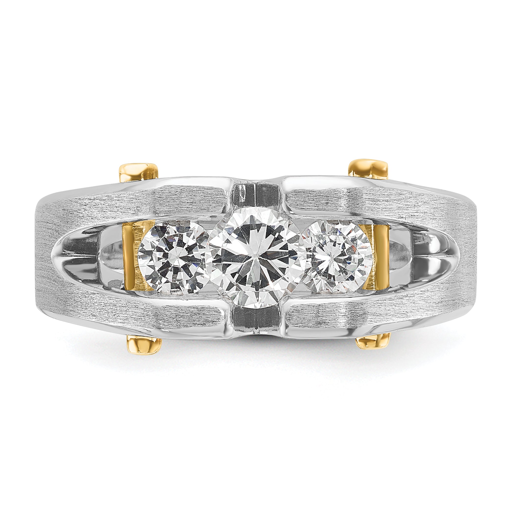 10K Two-Tone Ibgoodman Men'S Polished Satin And Cut-Out 3-Stone Ring Mounting
