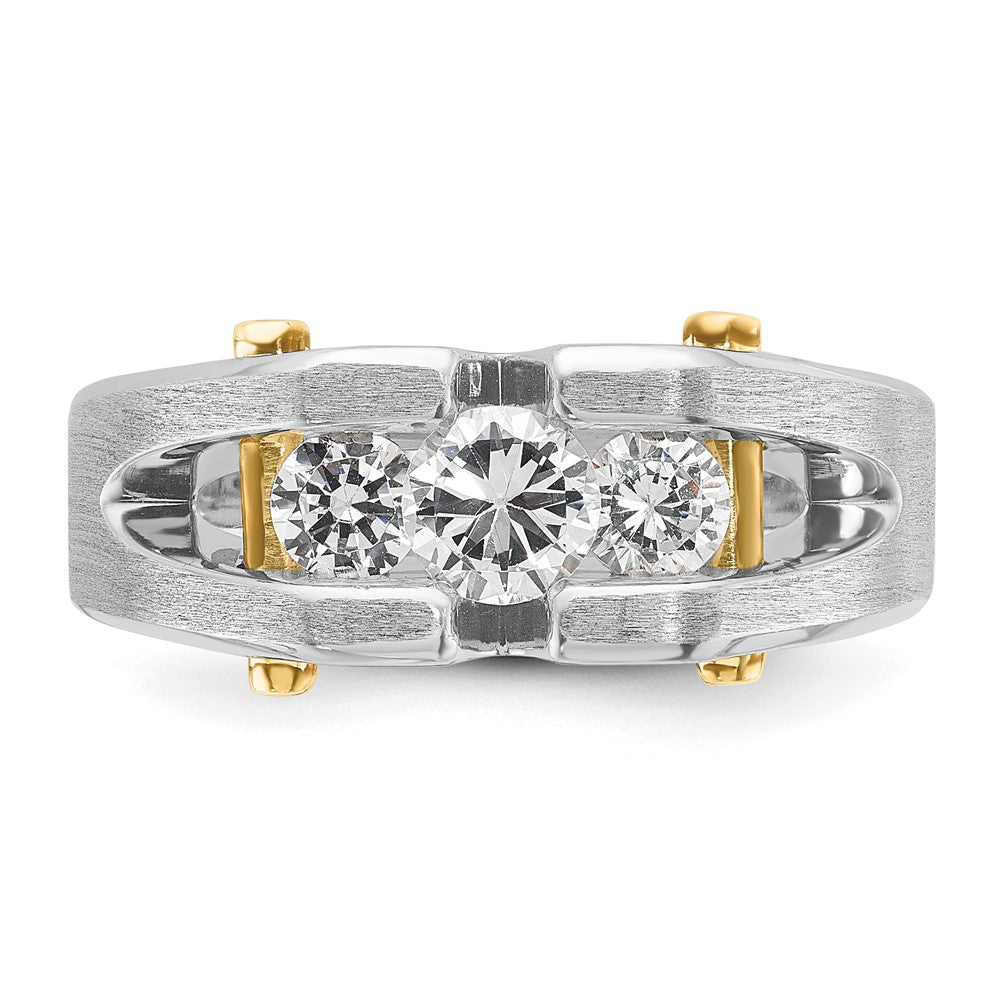 10K Two-Tone Ibgoodman Men'S Polished Satin And Cut-Out 3-Stone 3/4 Carat A Quality Diamond Ring