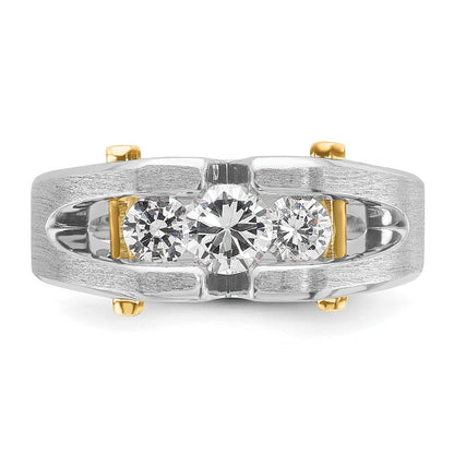 10K Two-Tone Ibgoodman Men'S Polished Satin And Cut-Out 3-Stone 3/4 Carat A Quality Diamond Ring