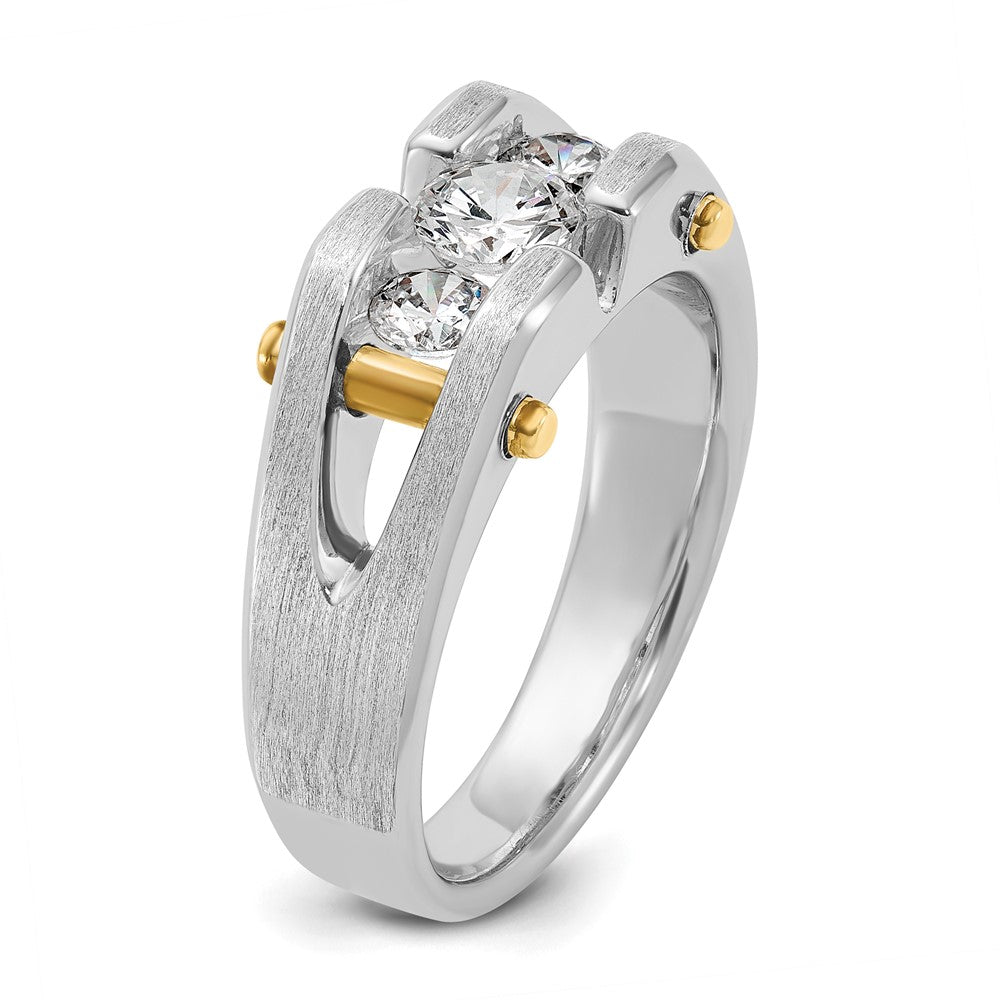 10K Two-Tone Ibgoodman Men'S Polished Satin And Cut-Out 3-Stone 3/4 Carat A Quality Diamond Ring