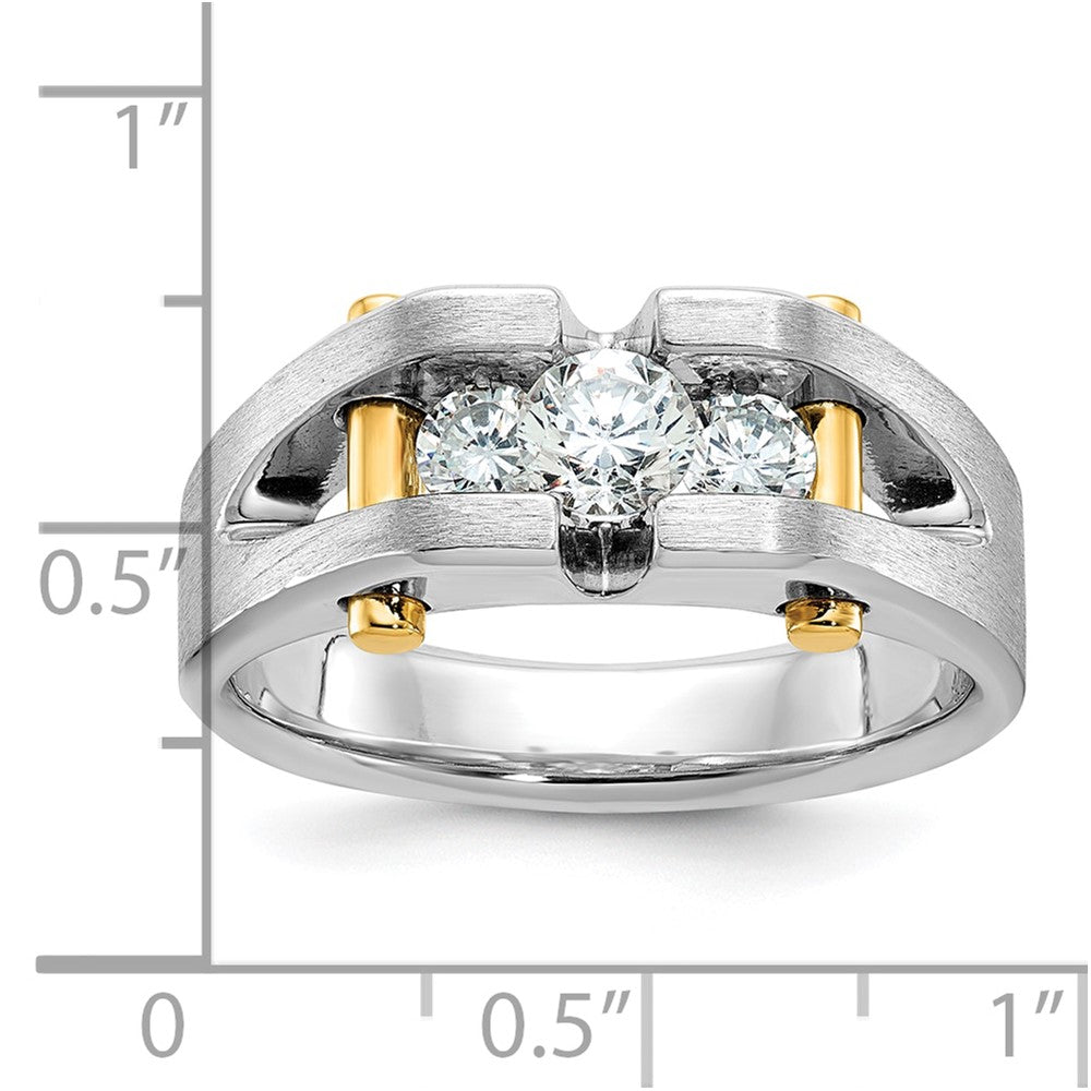 10K Two-Tone Ibgoodman Men'S Polished Satin And Cut-Out 3-Stone 3/4 Carat A Quality Diamond Ring