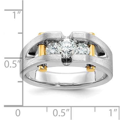 10K Two-Tone Ibgoodman Men'S Polished Satin And Cut-Out 3-Stone 3/4 Carat A Quality Diamond Ring
