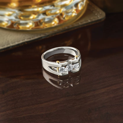 14k Two-tone Two Tone 3/4 Ct. Lab Grown Diamond VS/SI+ G+ Three Stone Polished and Cut Out Men's Ring