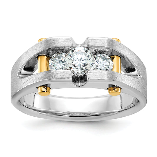 10K Two-Tone Ibgoodman Men'S Polished Satin And Cut-Out 3-Stone Ring Mounting