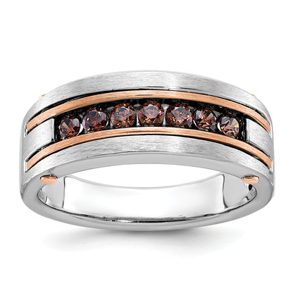 10K Two-Tone Ibgoodman White And Rose Gold Men'S Polished Satin 7-Stone Ring Mounting