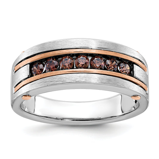 10K Two-Tone Ibgoodman White And Rose Gold Men'S Polished Satin 7-Stone Ring Mounting