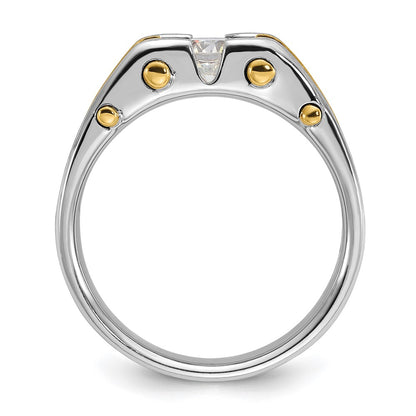10K Two-Tone Ibgoodman Men'S Polished And Satin Diamond Complete Ring