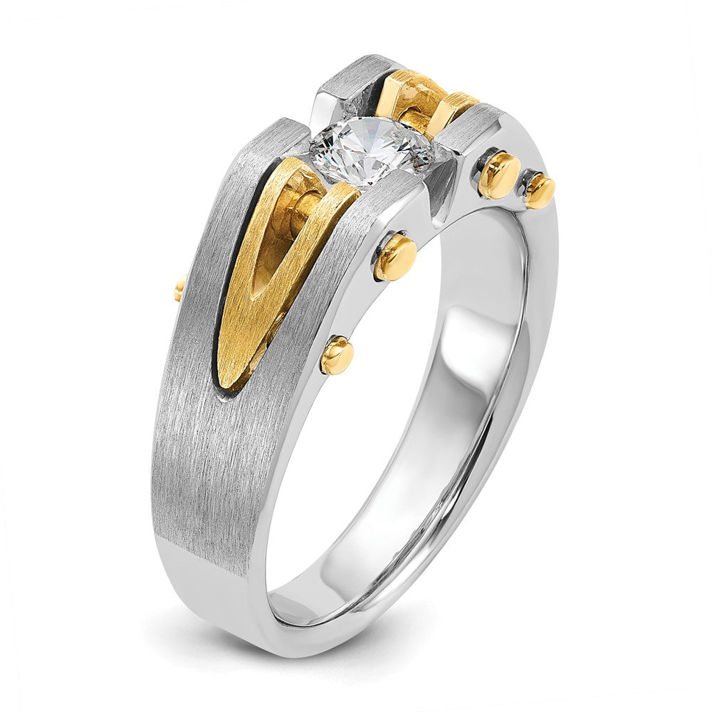10K Two-Tone Ibgoodman Men'S Polished And Satin Diamond Complete Ring