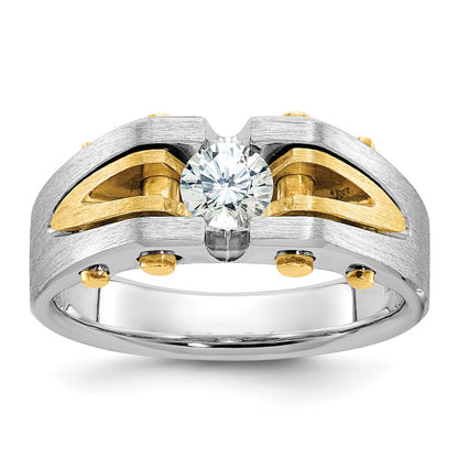 10K Two-Tone Ibgoodman Men'S Polished And Satin Diamond Complete Ring