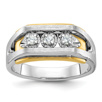 14k Two-tone Gold Men's Polished and Satin 1/3 carat Diamond Complete Ring