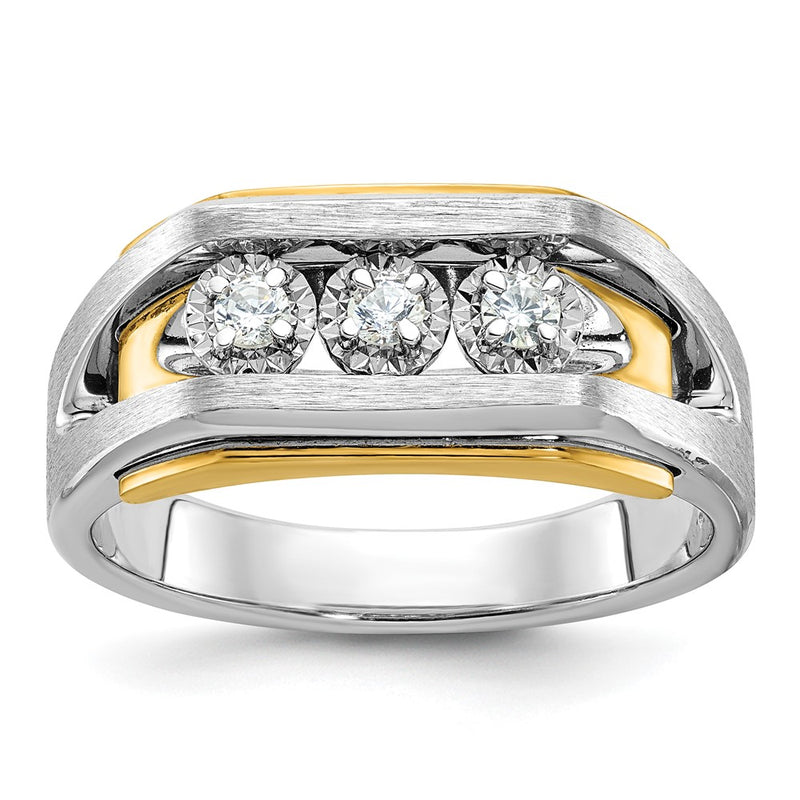 14k Two-tone Gold Men's Polished and Satin 1/3 carat Diamond Complete Ring
