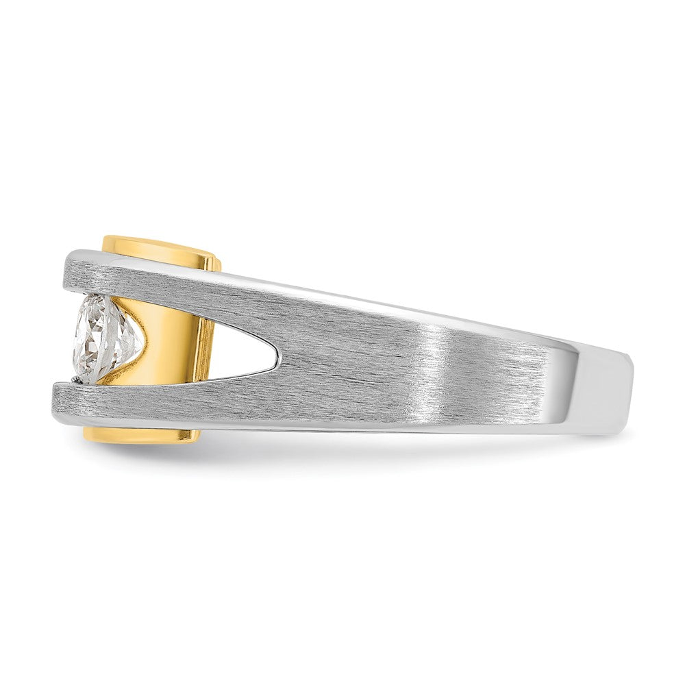 14K Two-Tone Ibgoodman Men'S Polished Satin And Cut-Out 3-Stone 1 Carat Aa Quality Diamond Ring