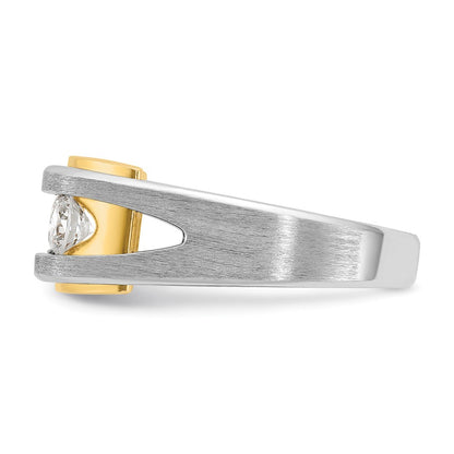 14K Two-Tone Ibgoodman Men'S Polished Satin And Cut-Out 3-Stone 1 Carat Aa Quality Diamond Ring