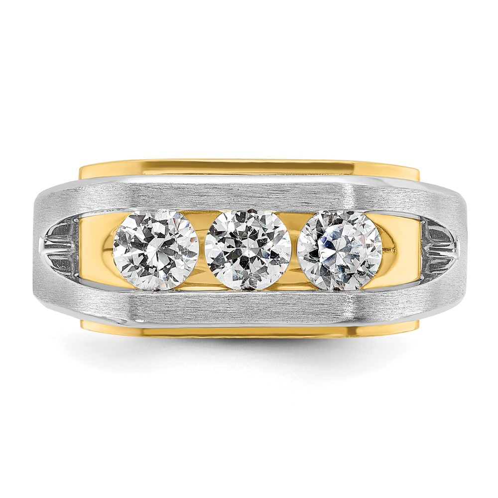 14K Two-Tone Ibgoodman Men'S Polished Satin And Cut-Out 3-Stone 1 Carat Aa Quality Diamond Ring