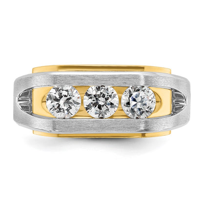 14K Two-Tone Ibgoodman Men'S Polished Satin And Cut-Out 3-Stone 1 Carat Aa Quality Diamond Ring