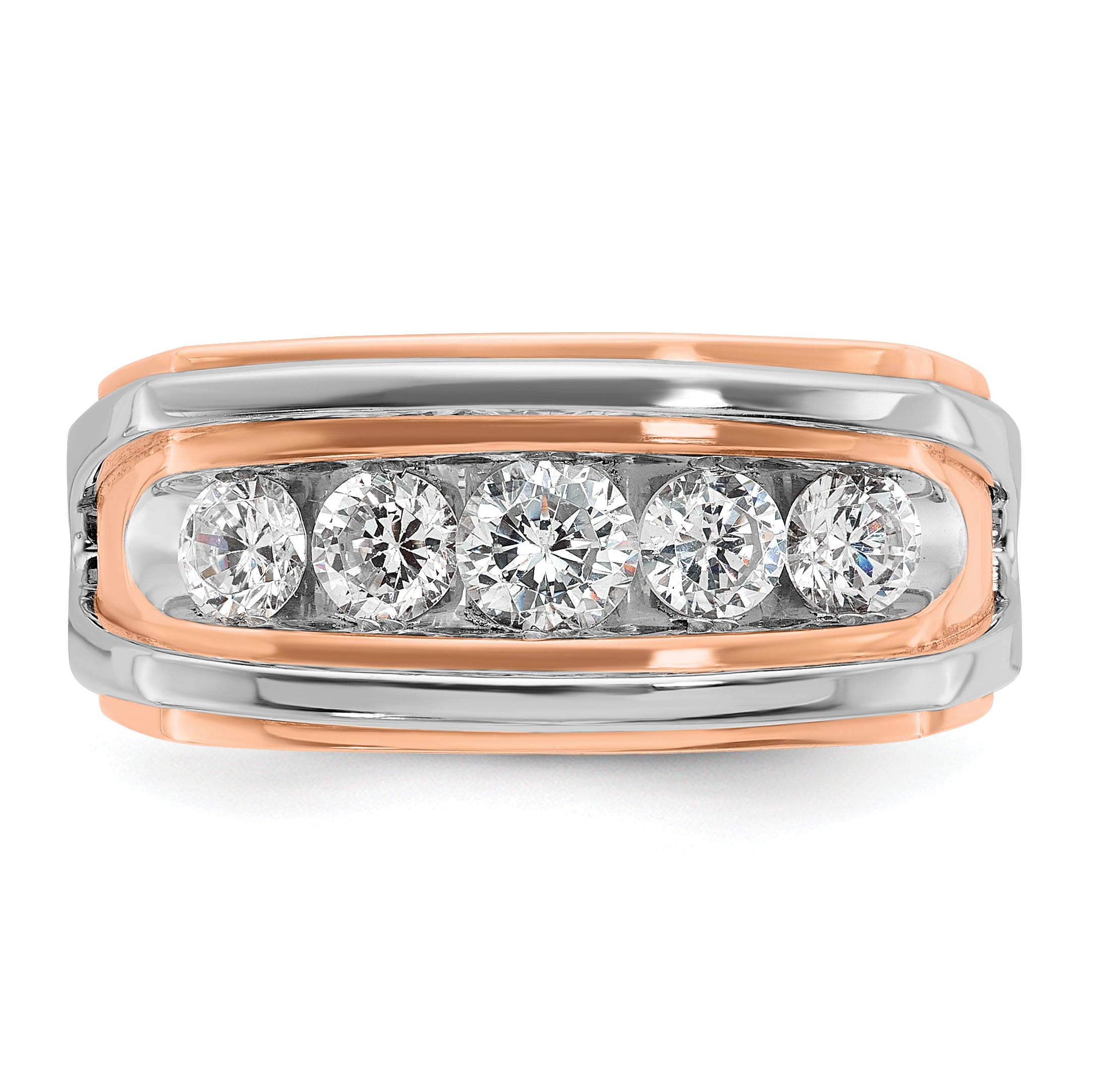 10K Two-Tone Ibgoodman White And Rose Gold Men'S Polished Cut-Out 5-Stone Ring Mounting